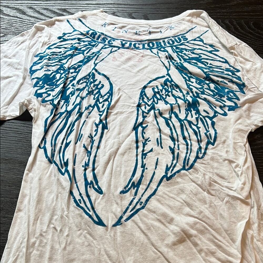 Kinetix White Tee with Blue Floral Design